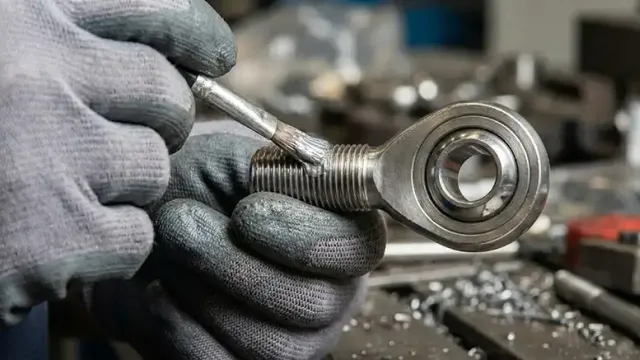 工程师正在润滑不锈钢杆端